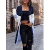 imageSweatyRocks Womens Color Block Button Front V Neck Long Sleeve Cardigan Soft Knit Long Coat SweaterBlue and White