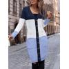 imageSweatyRocks Womens Color Block Button Front V Neck Long Sleeve Cardigan Soft Knit Long Coat SweaterBlue and White