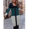 imageSweatyRocks Womens Color Block Button Front V Neck Long Sleeve Cardigan Soft Knit Long Coat SweaterGreen and Black
