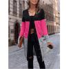 imageSweatyRocks Womens Color Block Button Front V Neck Long Sleeve Cardigan Soft Knit Long Coat SweaterPink and Black