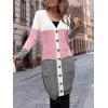 imageSweatyRocks Womens Color Block Button Front V Neck Long Sleeve Cardigan Soft Knit Long Coat SweaterPink and White