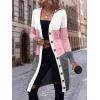 imageSweatyRocks Womens Color Block Button Front V Neck Long Sleeve Cardigan Soft Knit Long Coat SweaterPink and White