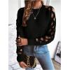 imageSweatyRocks Womens Criss Cross Cut Out Sleeve Round Neck Hollow Out Knit Sweater TopsBlack