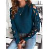 imageSweatyRocks Womens Criss Cross Cut Out Sleeve Round Neck Hollow Out Knit Sweater TopsBlue