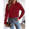 imageSweatyRocks Womens Criss Cross Cut Out Sleeve Round Neck Hollow Out Knit Sweater TopsBurgundy