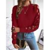 imageSweatyRocks Womens Criss Cross Cut Out Sleeve Round Neck Hollow Out Knit Sweater TopsBurgundy