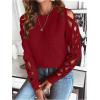 imageSweatyRocks Womens Criss Cross Cut Out Sleeve Round Neck Hollow Out Knit Sweater TopsBurgundy