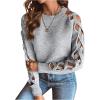 imageSweatyRocks Womens Criss Cross Cut Out Sleeve Round Neck Hollow Out Knit Sweater TopsGrey