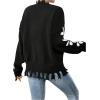 imageSweatyRocks Womens Floral Print Sweaters Long Sleeve Ripped Crewneck Asymmetrical Hem Drop Shoulder Knit Pullover TopsBlack