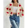 imageSweatyRocks Womens Graphic Embroidery Long Sleeve Loose Cardigan Open Front Knit Cardigan Crop SweaterApricot Heart