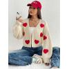 imageSweatyRocks Womens Graphic Embroidery Long Sleeve Loose Cardigan Open Front Knit Cardigan Crop SweaterApricot Heart