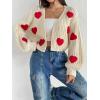imageSweatyRocks Womens Graphic Embroidery Long Sleeve Loose Cardigan Open Front Knit Cardigan Crop SweaterApricot Heart