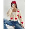 imageSweatyRocks Womens Graphic Embroidery Long Sleeve Loose Cardigan Open Front Knit Cardigan Crop SweaterApricot Heart