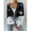 imageSweatyRocks Womens Graphic Embroidery Long Sleeve Loose Cardigan Open Front Knit Cardigan Crop SweaterBlack White