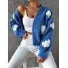 imageSweatyRocks Womens Graphic Embroidery Long Sleeve Loose Cardigan Open Front Knit Cardigan Crop SweaterBlue White