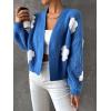 imageSweatyRocks Womens Graphic Embroidery Long Sleeve Loose Cardigan Open Front Knit Cardigan Crop SweaterBlue White