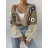 imageSweatyRocks Womens Graphic Embroidery Long Sleeve Loose Cardigan Open Front Knit Cardigan Crop SweaterCoffee Brown