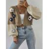 imageSweatyRocks Womens Graphic Embroidery Long Sleeve Loose Cardigan Open Front Knit Cardigan Crop SweaterCoffee Brown