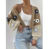 imageSweatyRocks Womens Graphic Embroidery Long Sleeve Loose Cardigan Open Front Knit Cardigan Crop SweaterCoffee Brown