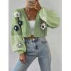 imageSweatyRocks Womens Graphic Embroidery Long Sleeve Loose Cardigan Open Front Knit Cardigan Crop SweaterGreen