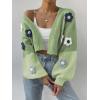 imageSweatyRocks Womens Graphic Embroidery Long Sleeve Loose Cardigan Open Front Knit Cardigan Crop SweaterGreen