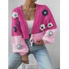 imageSweatyRocks Womens Graphic Embroidery Long Sleeve Loose Cardigan Open Front Knit Cardigan Crop SweaterHot Pink