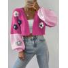 imageSweatyRocks Womens Graphic Embroidery Long Sleeve Loose Cardigan Open Front Knit Cardigan Crop SweaterHot Pink