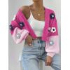 imageSweatyRocks Womens Graphic Embroidery Long Sleeve Loose Cardigan Open Front Knit Cardigan Crop SweaterHot Pink
