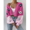 imageSweatyRocks Womens Graphic Embroidery Long Sleeve Loose Cardigan Open Front Knit Cardigan Crop SweaterHot Pink