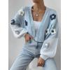 imageSweatyRocks Womens Graphic Embroidery Long Sleeve Loose Cardigan Open Front Knit Cardigan Crop SweaterPale Blue