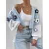 imageSweatyRocks Womens Graphic Embroidery Long Sleeve Loose Cardigan Open Front Knit Cardigan Crop SweaterPale Blue