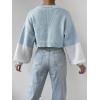 imageSweatyRocks Womens Graphic Embroidery Long Sleeve Loose Cardigan Open Front Knit Cardigan Crop SweaterPale Blue