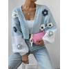 imageSweatyRocks Womens Graphic Embroidery Long Sleeve Loose Cardigan Open Front Knit Cardigan Crop SweaterPale Blue