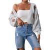 imageSweatyRocks Womens Graphic Embroidery Long Sleeve Loose Cardigan Open Front Knit Cardigan Crop SweaterWhite