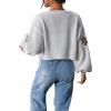 imageSweatyRocks Womens Graphic Embroidery Long Sleeve Loose Cardigan Open Front Knit Cardigan Crop SweaterWhite