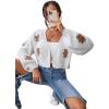 imageSweatyRocks Womens Graphic Embroidery Long Sleeve Loose Cardigan Open Front Knit Cardigan Crop SweaterWhite