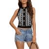 imageSweatyRocks Womens High Neck Button Graphic Sleeveless Knit Sweater Tank Tops Crop TopBlack B