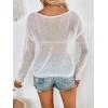 imageSweatyRocks Womens Long Sleeve Boat Neck Drop Shoulder Loose Fit Pullover Sheer SweaterWhite