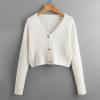 imageSweatyRocks Womens Long Sleeve Button Front V Neck Soft Knit Cardigan SweatersSolid White