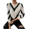 imageSweatyRocks Womens Patterned Fuzzy Knit Business Sweater Long Sleeve Chunky Loose Fit Pullover TopBlack and Beige