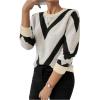 imageSweatyRocks Womens Patterned Fuzzy Knit Business Sweater Long Sleeve Chunky Loose Fit Pullover TopBlack and Beige