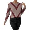 imageSweatyRocks Womens Patterned Fuzzy Knit Business Sweater Long Sleeve Chunky Loose Fit Pullover TopRed and Khaki