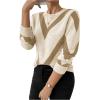 imageSweatyRocks Womens Patterned Fuzzy Knit Business Sweater Long Sleeve Chunky Loose Fit Pullover TopYellow and Beige