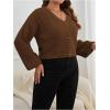 imageSweatyRocks Womens Plus Size Knit Open Front Sweater Long Sleeve Button Loose Short Cardigan Outerwear CoatsCoffee Brown
