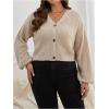 imageSweatyRocks Womens Plus Size Knit Open Front Sweater Long Sleeve Button Loose Short Cardigan Outerwear CoatsKhaki