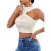 imageSweatyRocks Womens Sleeveless Halter Twist Front Crop Top Slim Fit Ribbed Knit Vest Tank TopsApricot