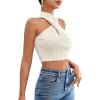 imageSweatyRocks Womens Sleeveless Halter Twist Front Crop Top Slim Fit Ribbed Knit Vest Tank TopsApricot