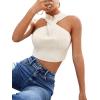 imageSweatyRocks Womens Sleeveless Halter Twist Front Crop Top Slim Fit Ribbed Knit Vest Tank TopsApricot
