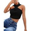 imageSweatyRocks Womens Sleeveless Halter Twist Front Crop Top Slim Fit Ribbed Knit Vest Tank TopsBlack