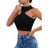 imageSweatyRocks Womens Sleeveless Halter Twist Front Crop Top Slim Fit Ribbed Knit Vest Tank TopsBlack